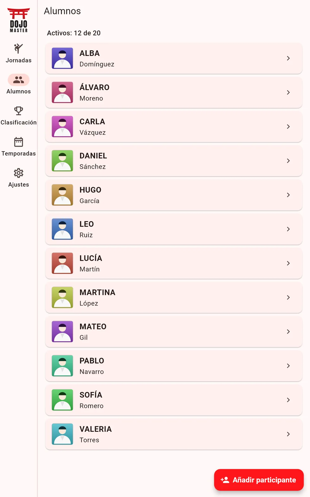 Lista de alumnos con la tablet en vertical